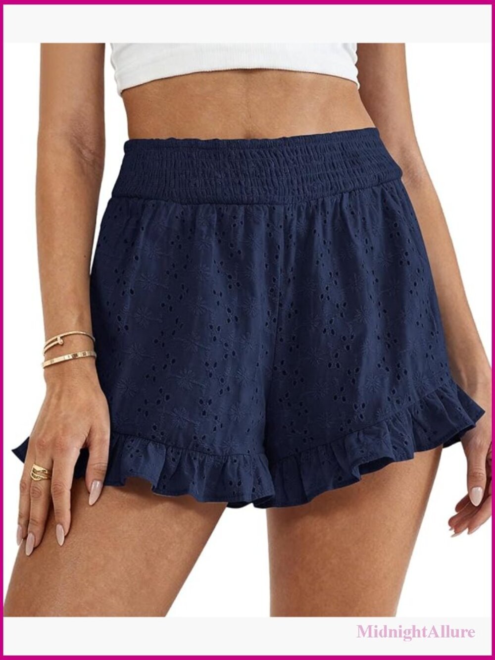 High Waisted Ruffle Shorts with Pockets Embroidered Casual